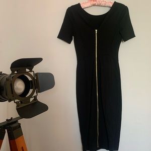Backless Zip Up Short Sleeve Black Dress